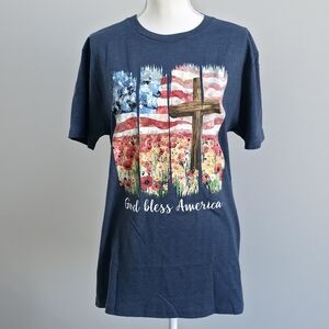 Love in Faith | God Bless America Tee with Flag Cross Design